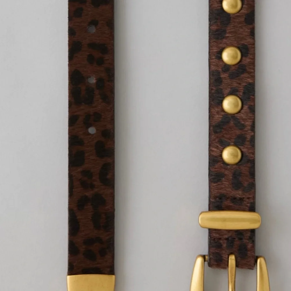 American Eagle Outfitters Brown Leopard Print Studded Belt with Gold Buckle XS